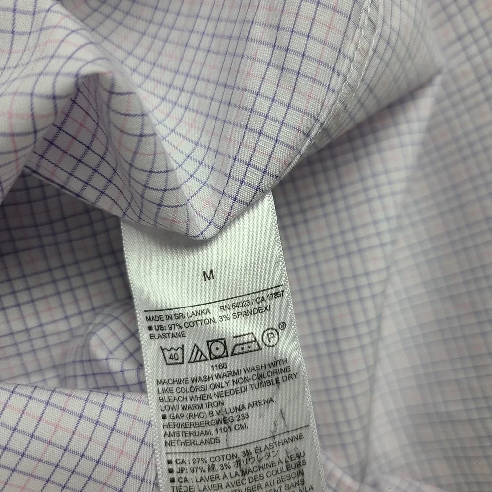 Banana Republic Dress Shirt Mens Medium Purple Pink Check Wrinkle Resistant Slim
